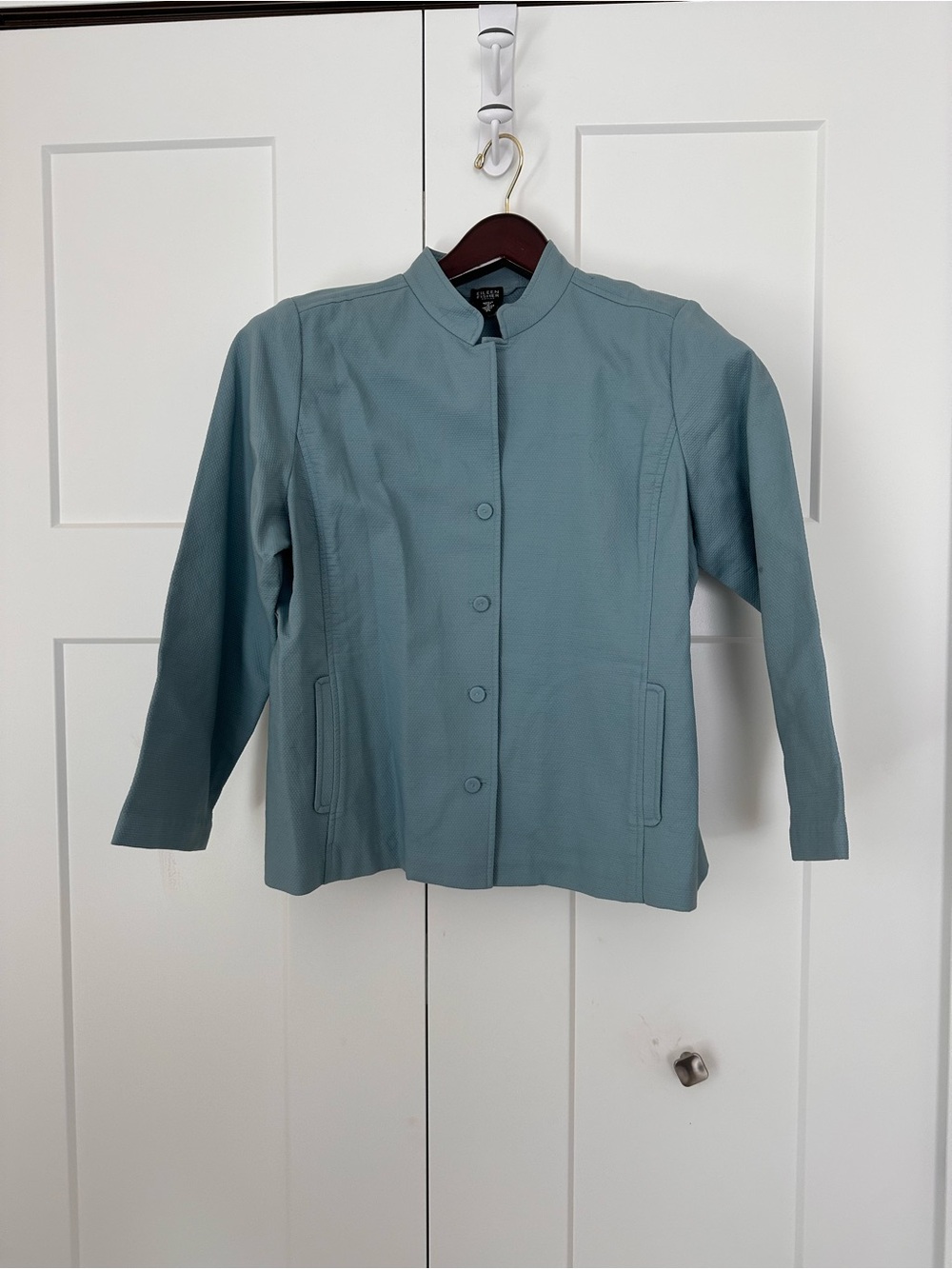 Eileen Fisher Dusty Seafoam Button-Front‎ Band Collar Jacket